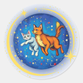 Katt och Hund i rymden Runt Klistermärke