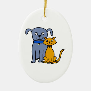 Katt och hund julgransprydnad keramik