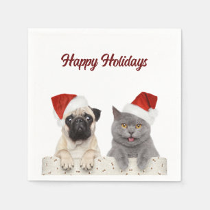 Katt och Hund Lycklig Helgdag Pappersservett