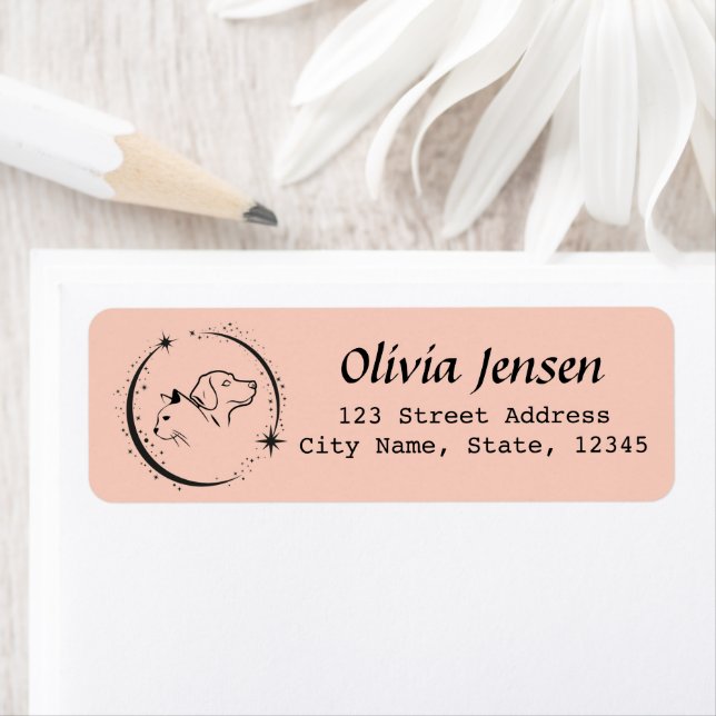 Katt och Hund med gnistdesign Returadress Etikett (Insitu)