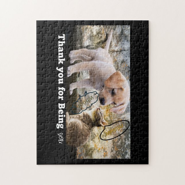 Katt och hund med texttack pussel (Vertikal)