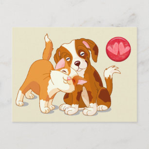 Katt och Hund Pals Valentine Helg Vykort
