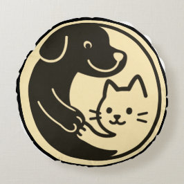 Katt och Hund Rund Kudde