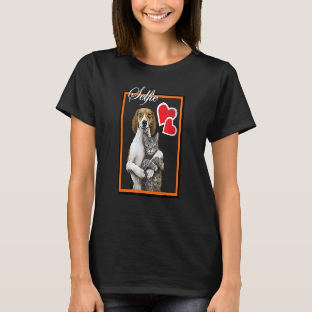 Katt- och Hund Selfie Art T Shirt (Framsida)
