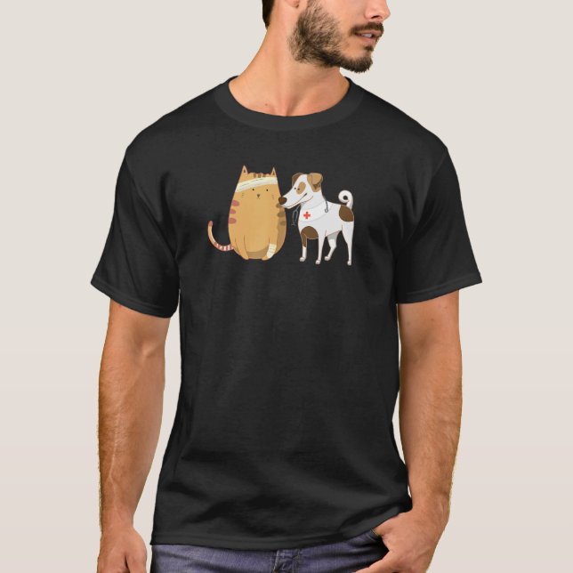 Katt och Hund, veterinärveterinär för veterinär T Shirt (Framsida)