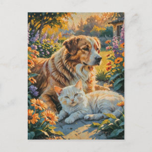 Katt och hund vykort
