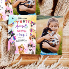 Katt och Hundar Kitten Puppy Party Pawty Birthday Inbjudningar
