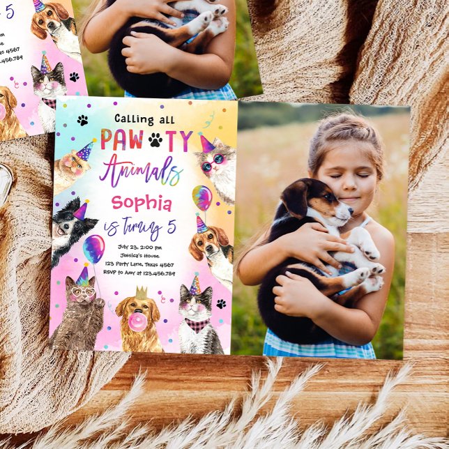 Katt och Hundar Kitten Puppy Party Pawty Birthday Inbjudningar (Skapare uppladdad)