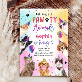 Katt och Hundar Party Pawty Animals Birthday Inbjudningar