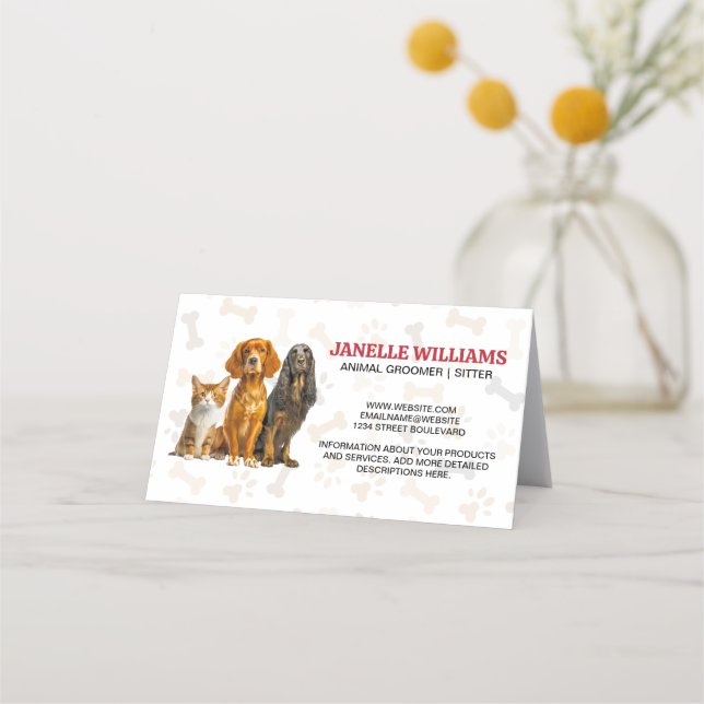 Katt och Hundar Sitta | Tass och Bones Mönster Lojalitetskort (Framsida)