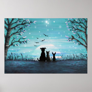 Katt och hundar Winter Sunset Poster