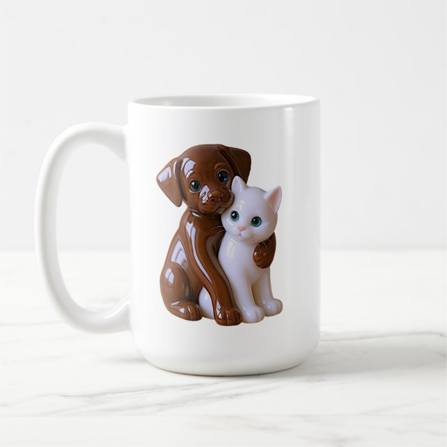 Katt- och hundfigur i figurinstil kaffemugg (Vänster)