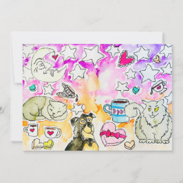 Katt- och hundkonst julkort