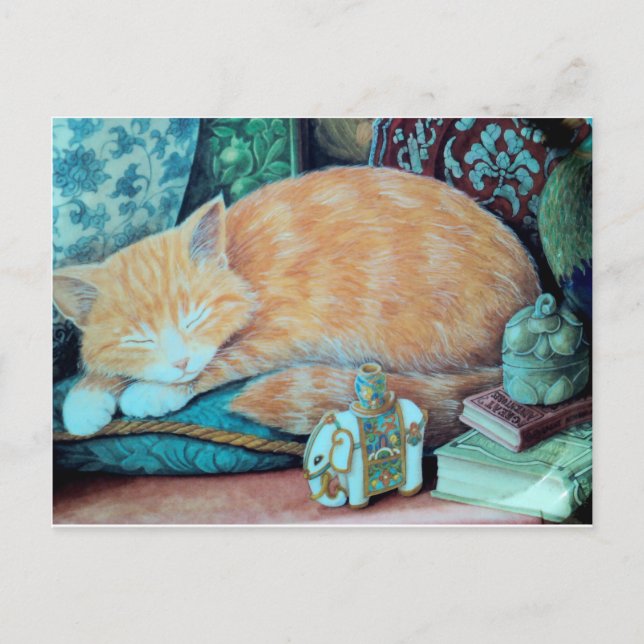 Katt- och indisk elefantdesign vykort (Framsida)