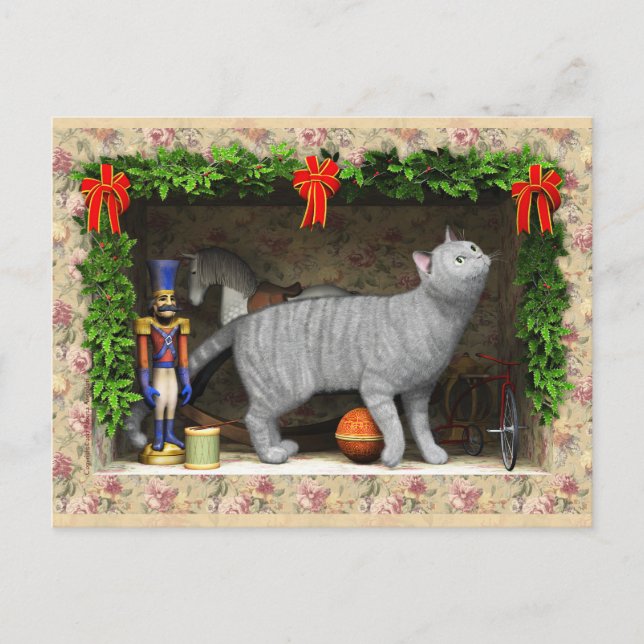 Katt och julprylar vykort (Framsida)