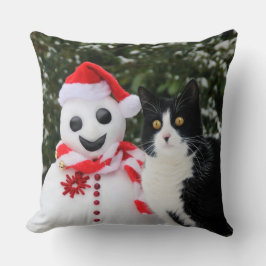 Katt och jultomten Snögubbe - fjol Kudde