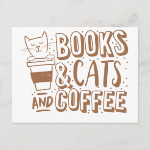 Katt och kaffe av bokar vykort