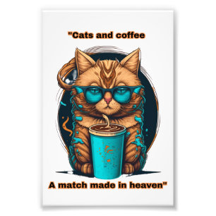 Katt och kaffe - en match gjord i himlen fototryck