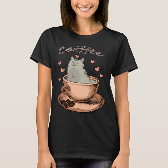 Katt- och kaffeägare, morgonrund t shirt (Framsida)