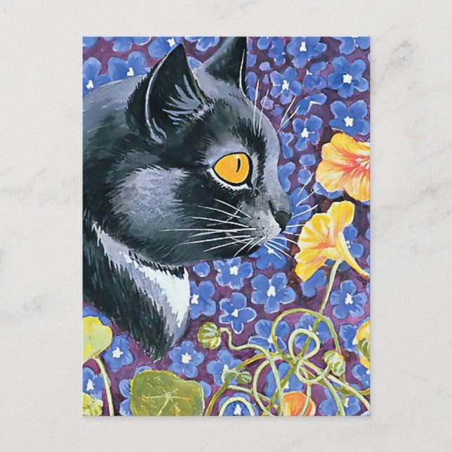 “Katt och kapucinblommor” av Louis Wain Vykort (Framsida)