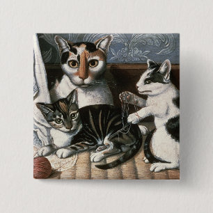 Katt och kattungar, c.1872-1883 knapp