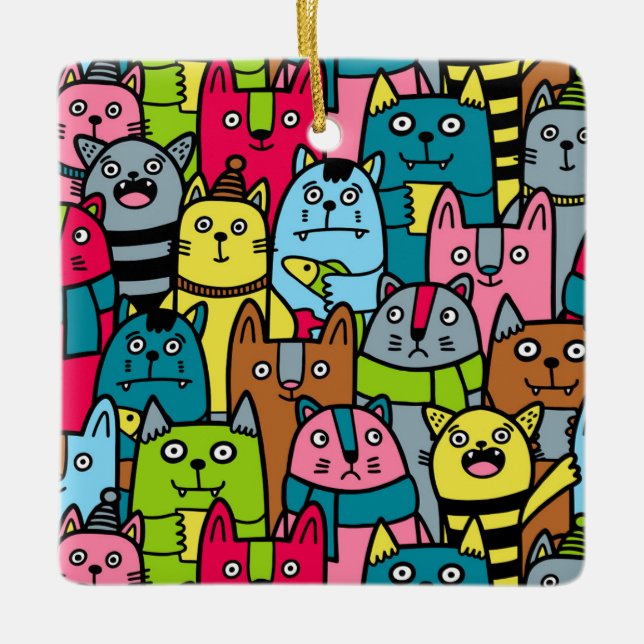 Katt och kattungar julgransprydnad keramik (Framsida)