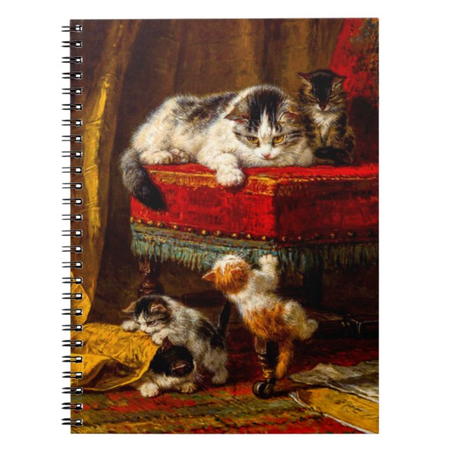 Katt och kattungar som leker med stol anteckningsbok (Framsidan)
