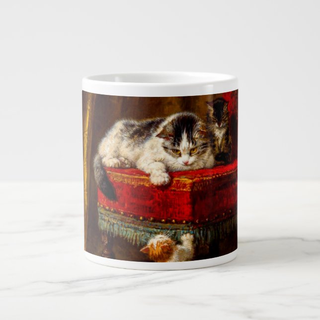Katt och kattungar som leker med stol jumbo mugg (Framsidan)