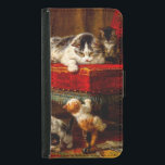 Katt och kattungar som leker med stol plånboksfodral för samsung galaxy s5<br><div class="desc">Samsung Galaxy Wallet Case med Henriëtte Ronner-Knip's oljemålning Mor's Pride (1821-1909). En katt i mor sitter på en röd stol och ser hennes fem kattungar spela på stolen och den gyllene gardinen. En fantastisk gåva till kattälskare och romantikentusiaster.</div>