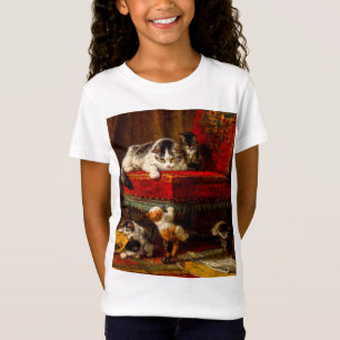 Katt och kattungar som leker med stol t shirt
