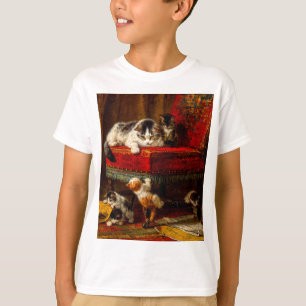 Katt och kattungar som leker med stol t shirt