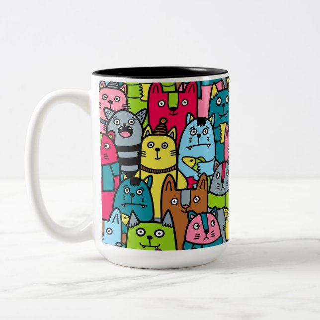 Katt och kattungar Två-Tonad mugg (Vänster)