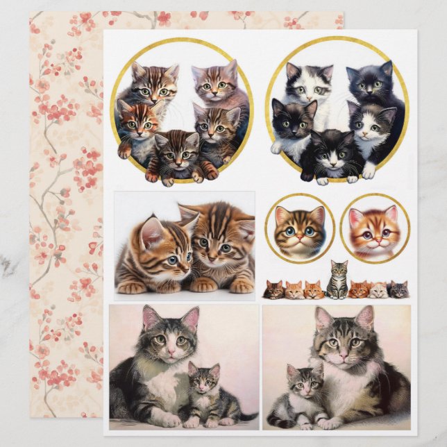 Katt- och kattungesaker i vintage-stil (Fram/baksida)