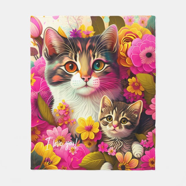Katt och Kitten Fleece Blanket i Mor (Framsidan)