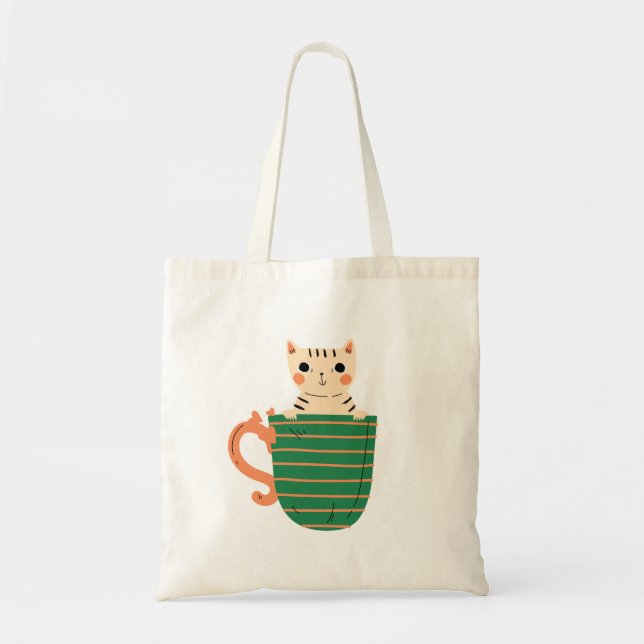 Katt och Kopp Mönster Tote bags Tygkasse (Framsidan)
