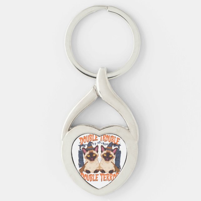 Katt- och krukdörrar twisted heart silverfärgad nyckelring (Framsidan)