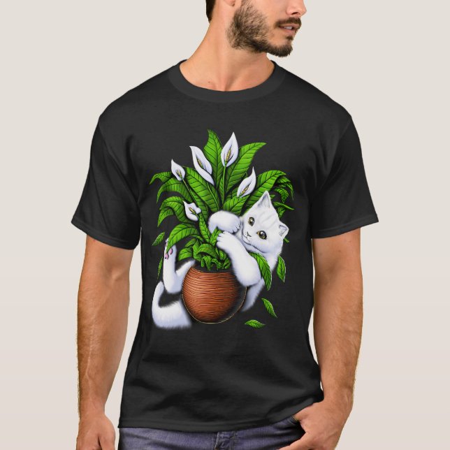 Katt och krukväxter t shirt (Framsida)