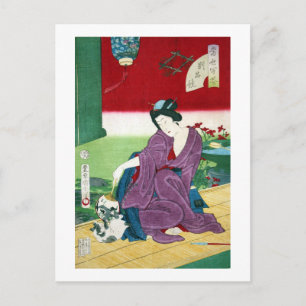 Katt och kvinna, Kunichika, Ukiyo-e Vykort