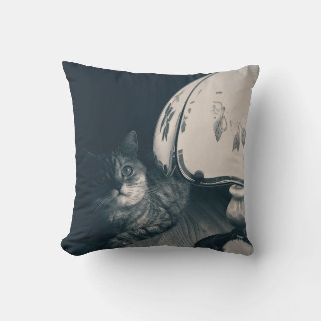 Katt och lampa Noir-stil fotografi Kudde (Framsida)