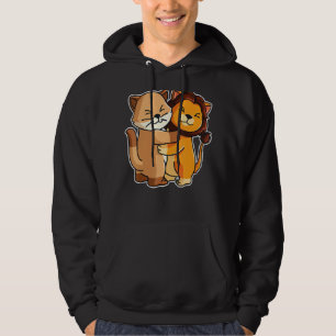 Katt och Lejon Cute Kitten Hugging Animals Kvinnor Hoodie