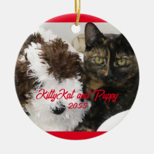 Katt och Leksak Hund, ditt sällskapsfoto Julgransprydnad Keramik