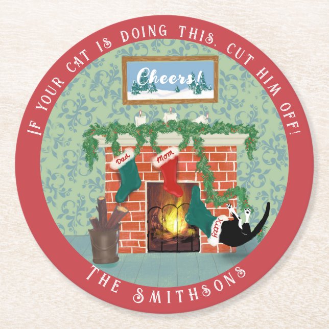 Katt- och magasinomgång i julklapp underlägg papper rund (Framsidan)