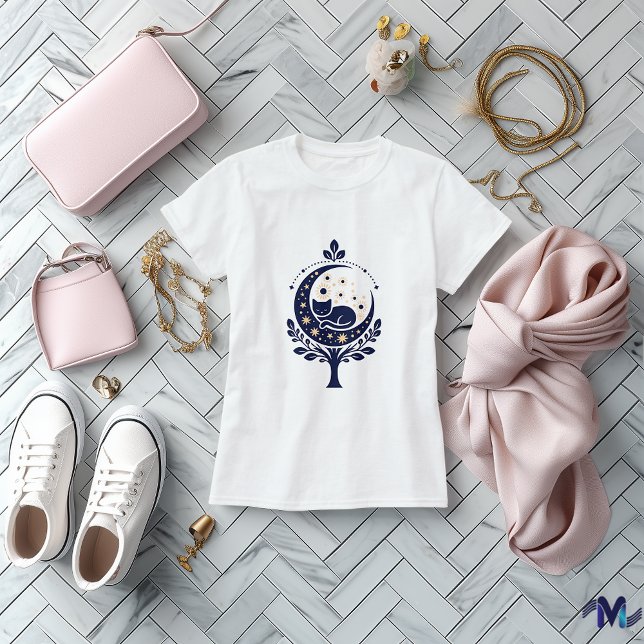 Katt och måne abstrakt konstdesign t shirt (Skapare uppladdad)
