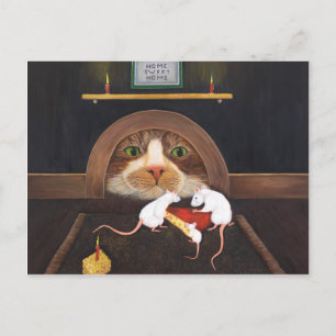 Katt- och mösfamilj vykort