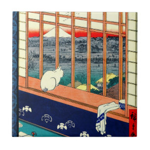 Katt och Mount Fuji 1857 Kakelplatta