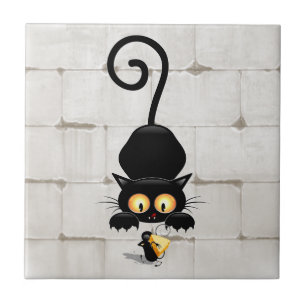 Katt och mus med ost Roligt Tecknade figurer Kakelplatta