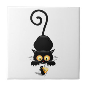 Katt och mus med ost Roligt Tecknade figurer Kakelplatta