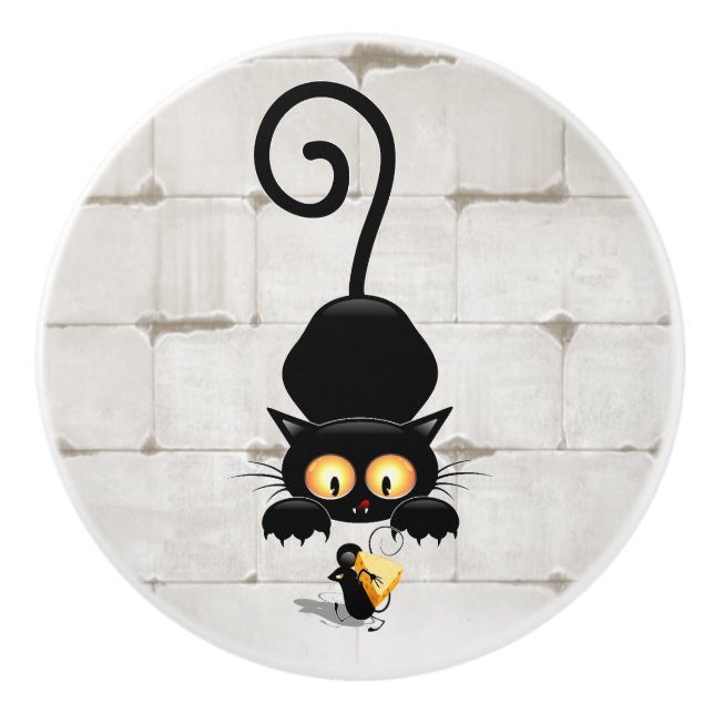 Katt och mus med ost Roligt Tecknade figurer Knopp (Framsidan)