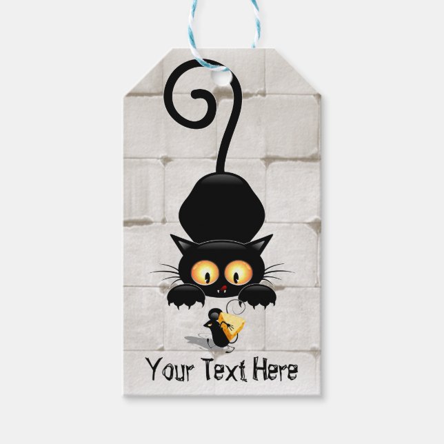 Katt och mus med ost Roligt Tecknade figurer Presentetikett (Framsidan)