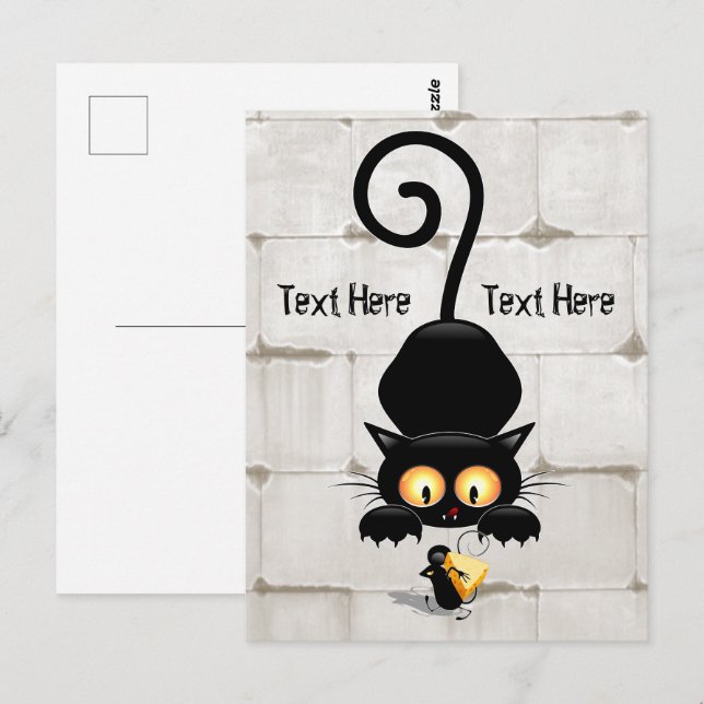 Katt och mus med ost Roligt Tecknade figurer Vykort (Fram/baksida)